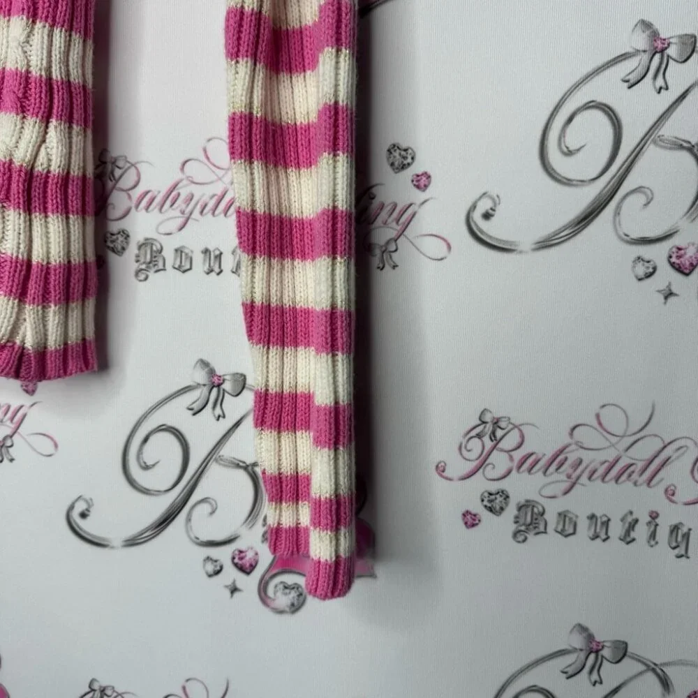 Sweater candy striped ribbon bow tie detail sequins sparkly knitted crochet y2k